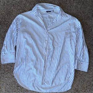 Zara Striped Shirt in Blue and White Gold Buttons Curved Hem Medium
